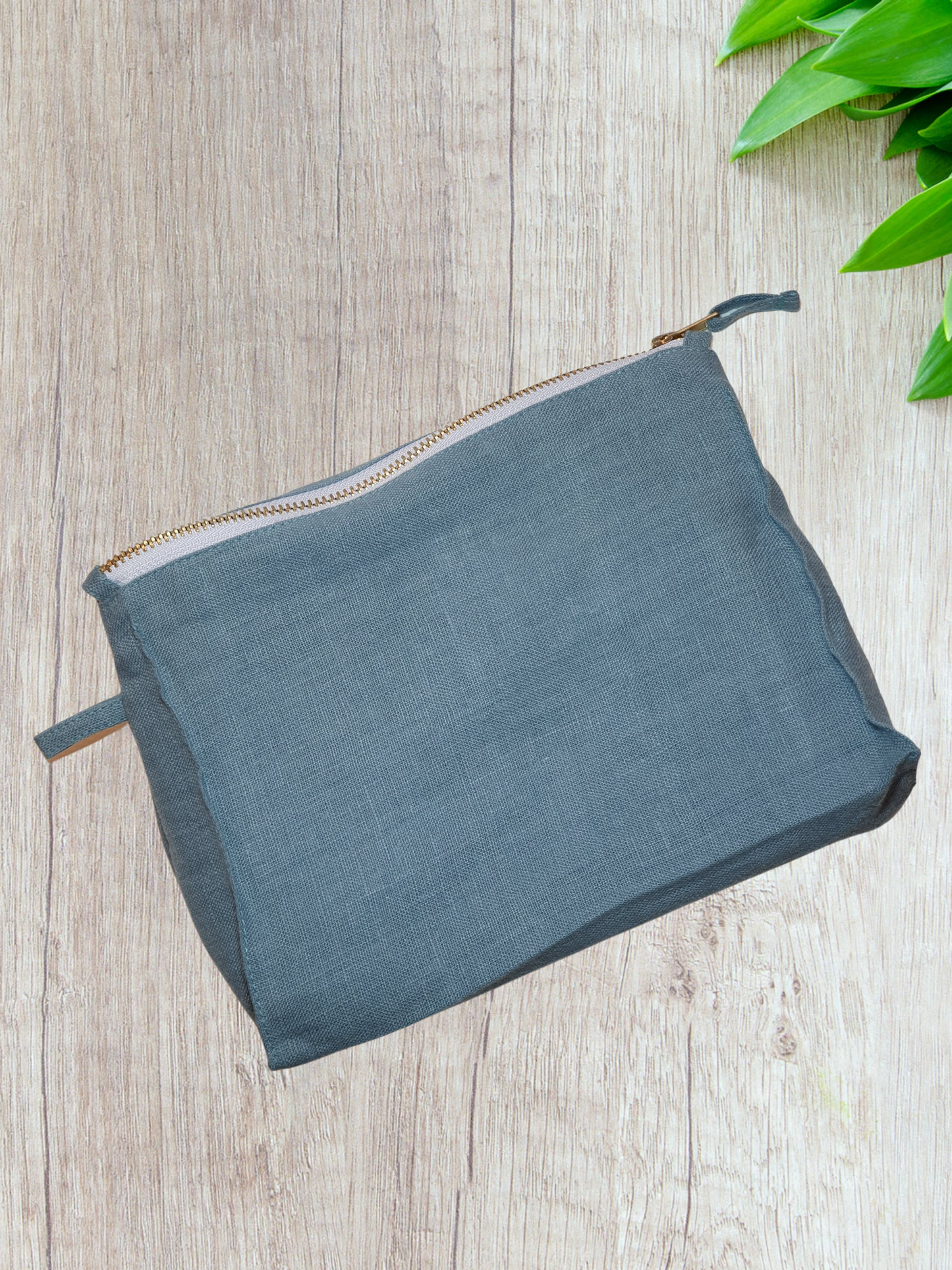 Greyish Mint linen makeup bag