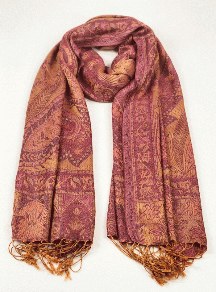 Coral Modal Jamawar Pashmina Scarf
