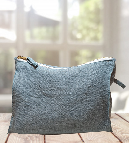 Greyish Mint linen makeup bag