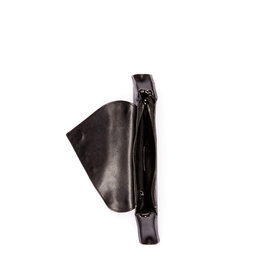 SUSU Black Leather Clutch Bag Leopard Unique Evening Purse Women's