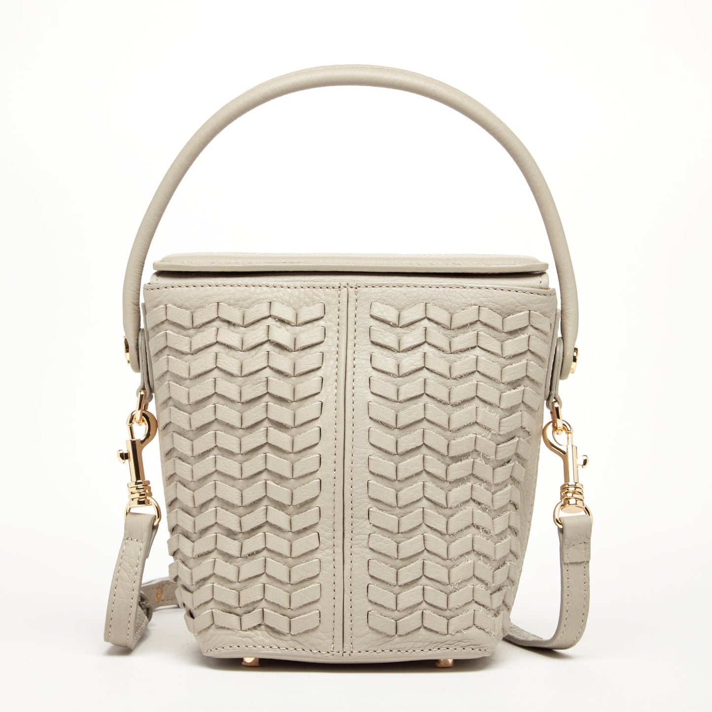 SUSU Woven Leather Bucket Bag Quilted Grayish Beige Crossbody Purse