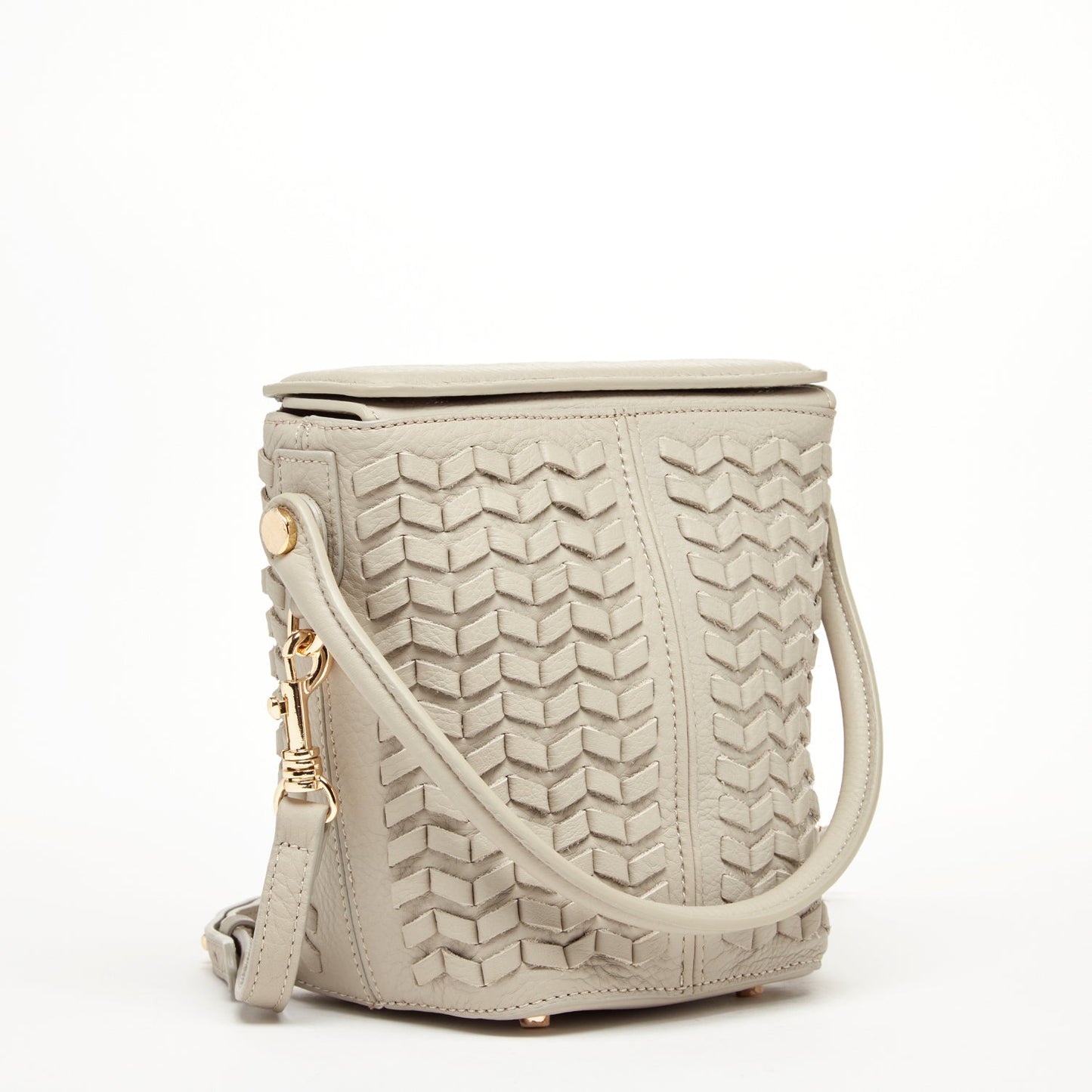 SUSU Woven Leather Bucket Bag Quilted Grayish Beige Crossbody Purse
