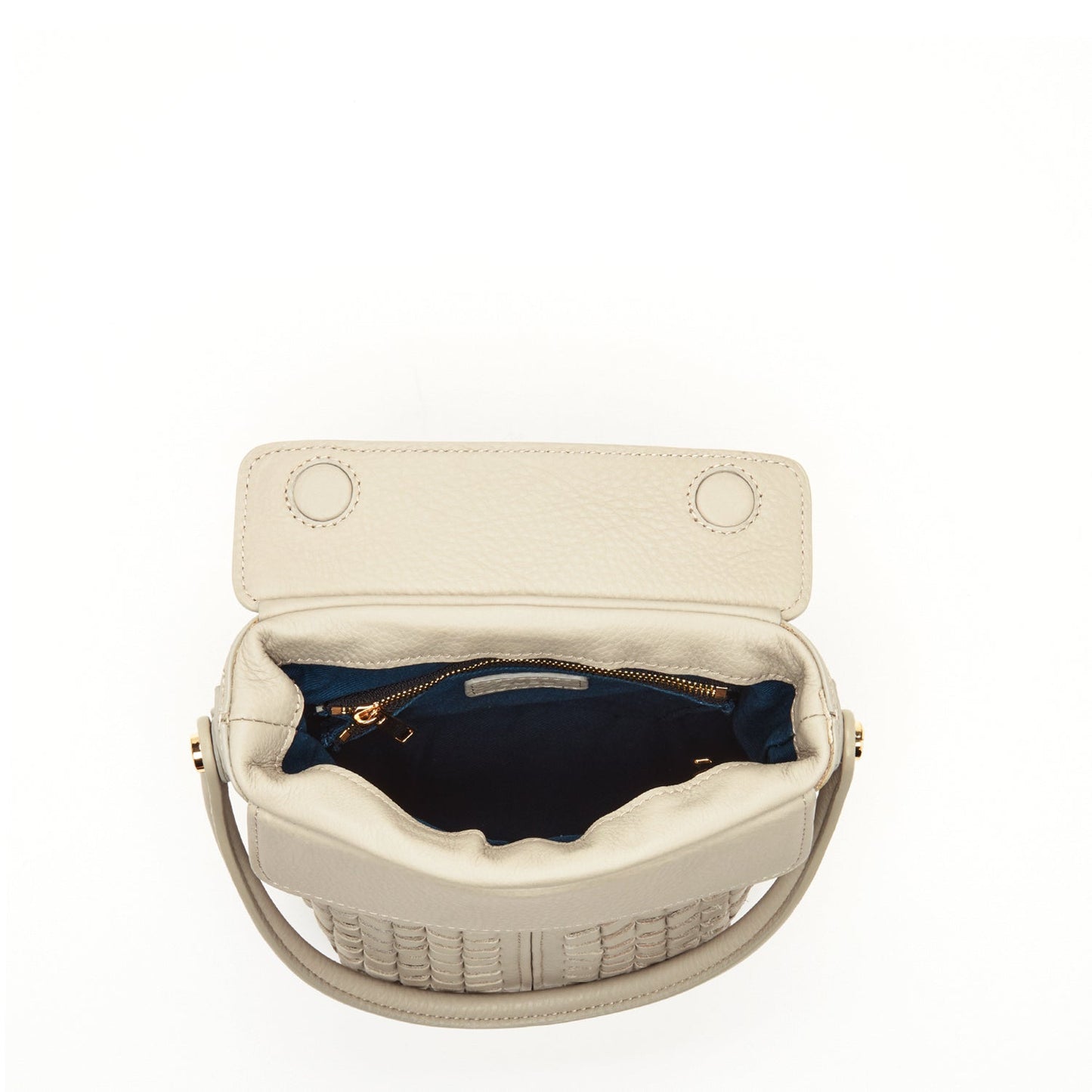 SUSU Woven Leather Bucket Bag Quilted Grayish Beige Crossbody Purse