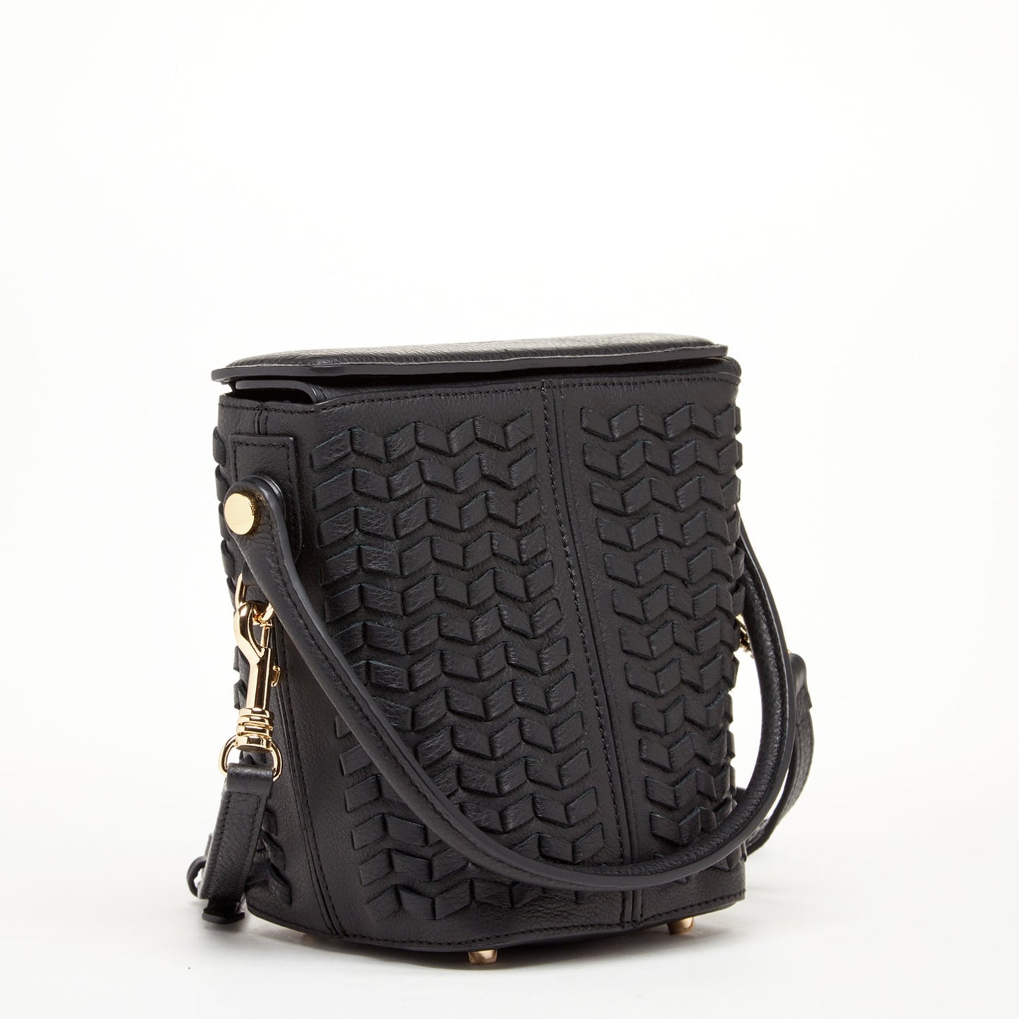 SUSU Woven Leather Bucket Bag Quilted Black Crossbody Purse Women's