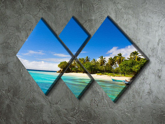 Art Caribbean beach with fishing boat 4 Square Multi Panel Canvas