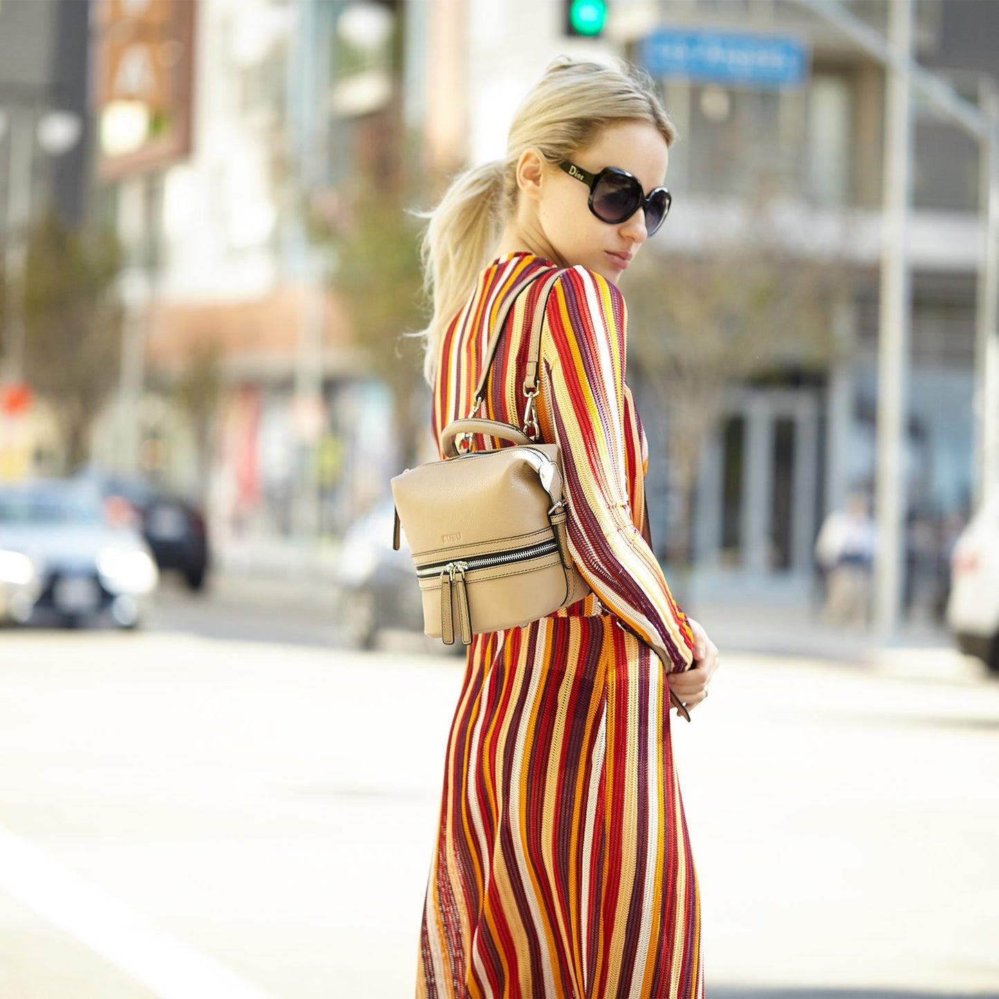 SUSU Beige Leather Backpack Purse for Women Convertible Crossbody Bag