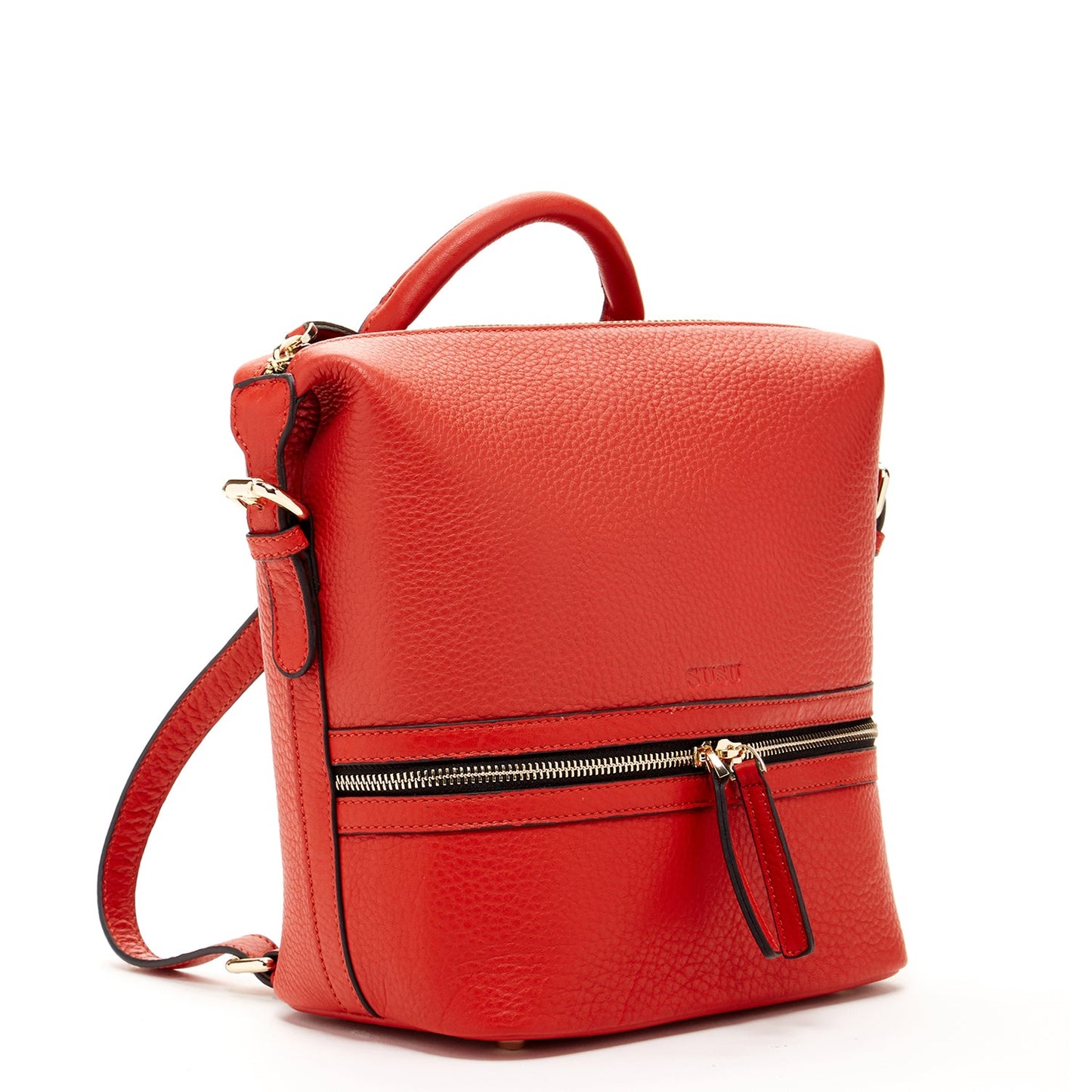 SUSU Red Leather Backpack Purse Convertible Crossbody Bag