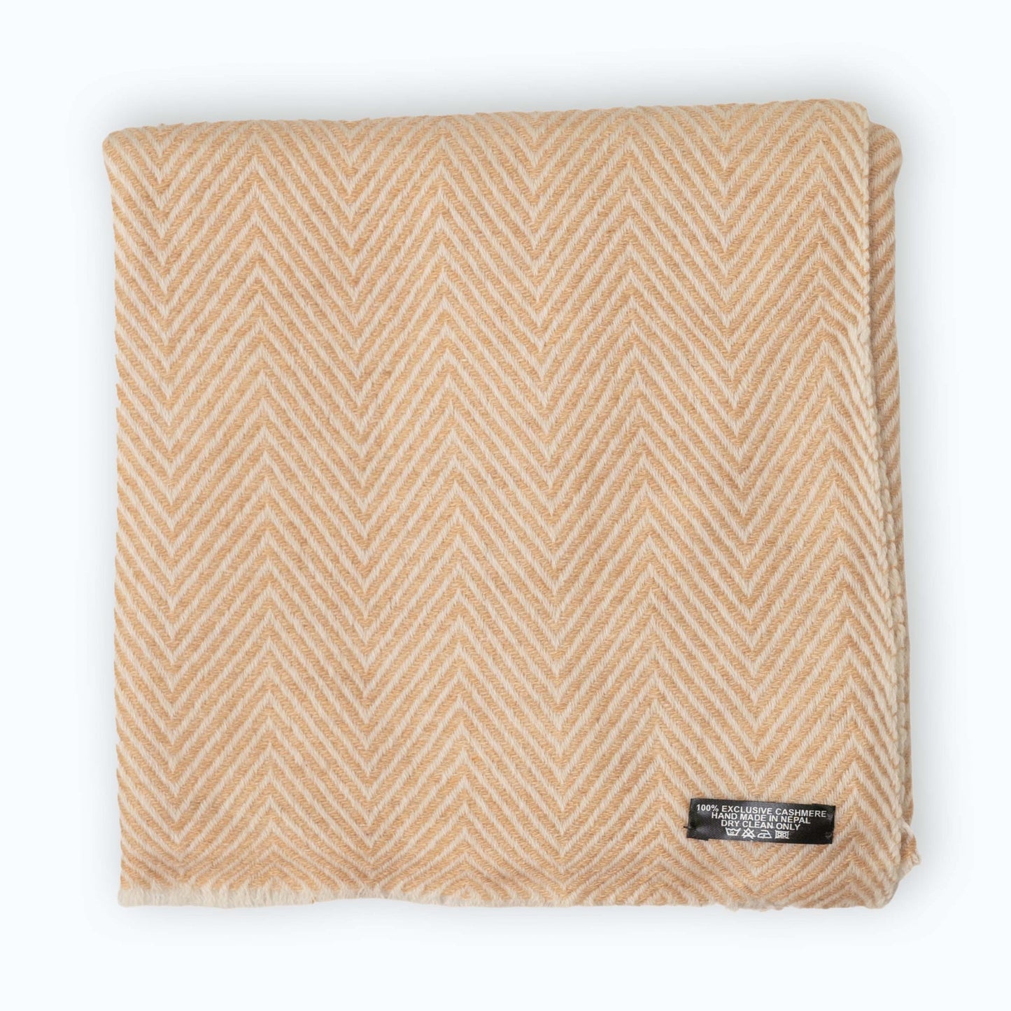 Kaschmirschal goldbeige mit mittelgroßem Fischgrätenmuster