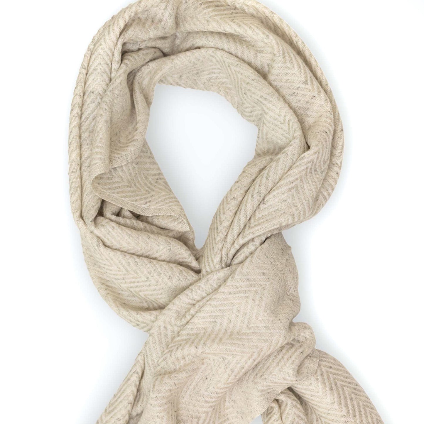 Kaschmirschal weiss-grau mit mittelgroßem Fischgrätenmuster