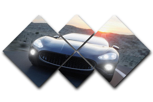 Black sport car on road 4 Square Multi Panel Canvas