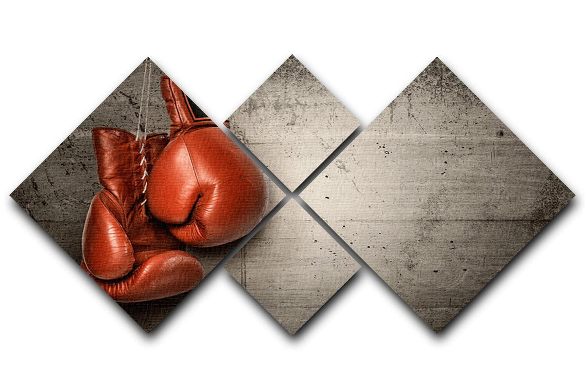 Boxing gloves hanging on concrete 4 Square Multi Panel Canvas