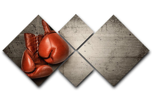 Boxing gloves hanging on concrete 4 Square Multi Panel Canvas