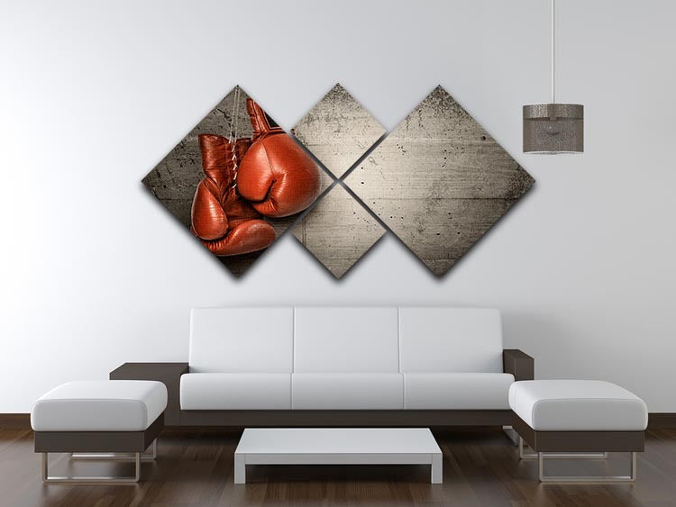 Boxing gloves hanging on concrete 4 Square Multi Panel Canvas