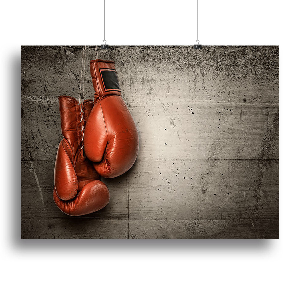 Boxing gloves hanging on concrete Canvas Print or Poster