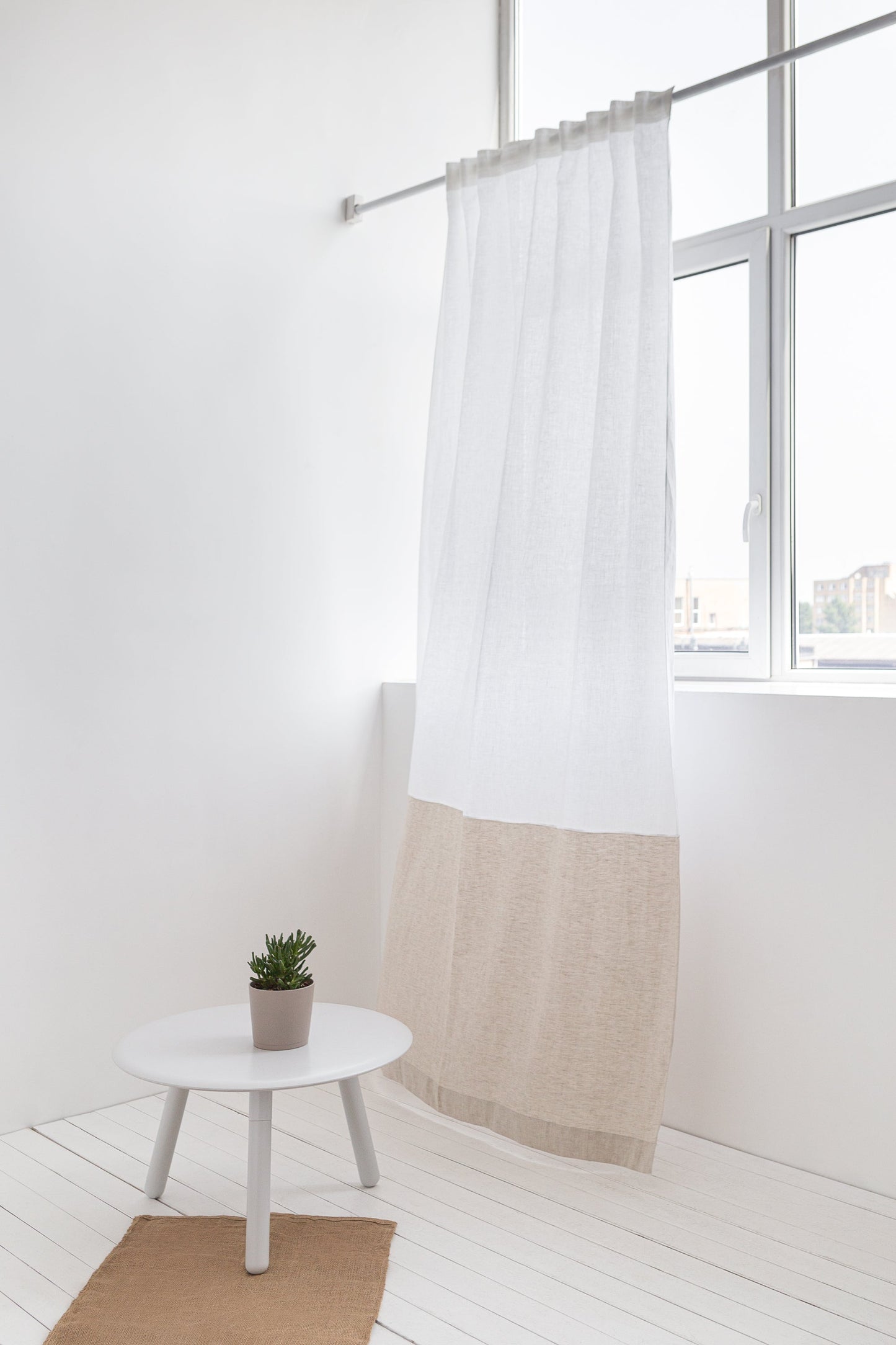 White and Pastel Plum linen curtains with tape, two tones