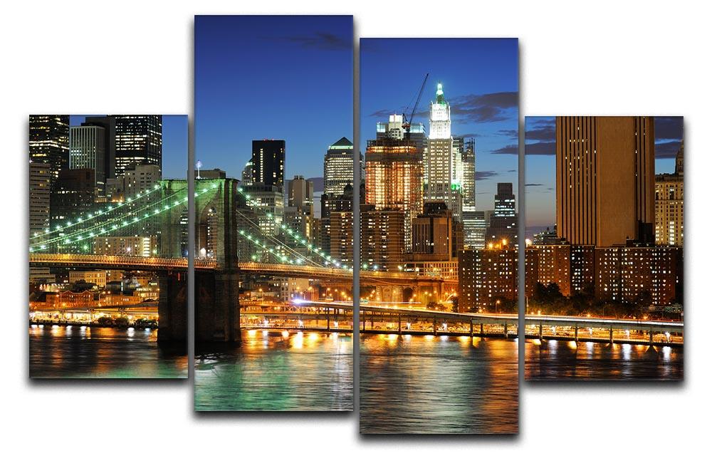 Brooklyn bridge downtown at night 4 Split Panel Canvas