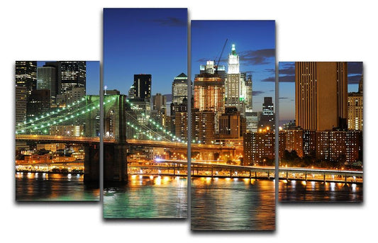 Brooklyn bridge downtown at night 4 Split Panel Canvas