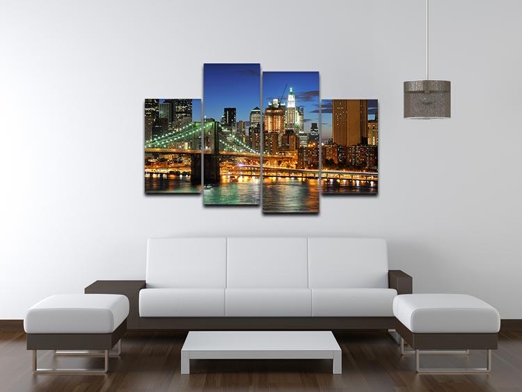 Brooklyn bridge downtown at night 4 Split Panel Canvas