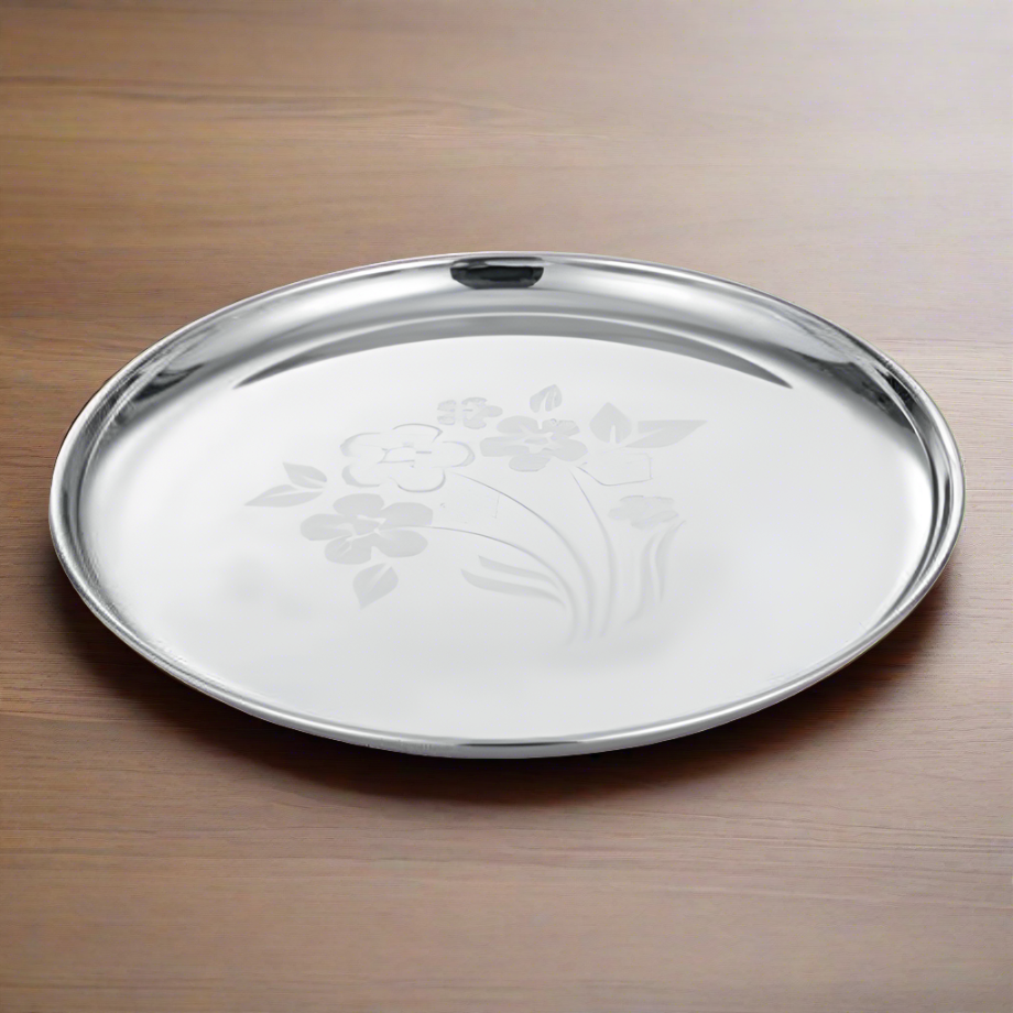 Stainless Steel Serving Plate (Laser Design) Available in Sets |
