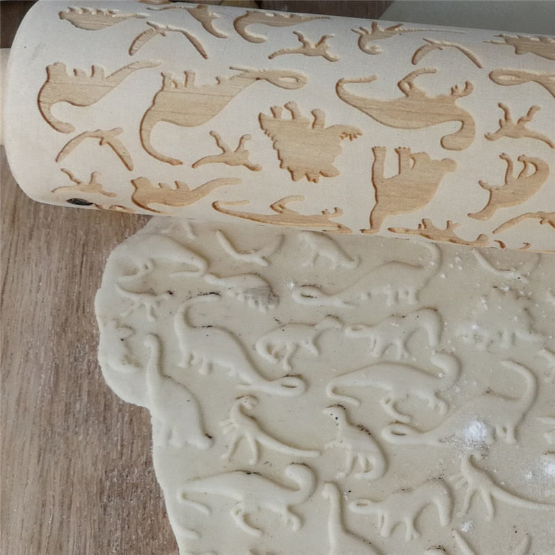 Christmas Home Embossing Rolling Pins Wooden Poker