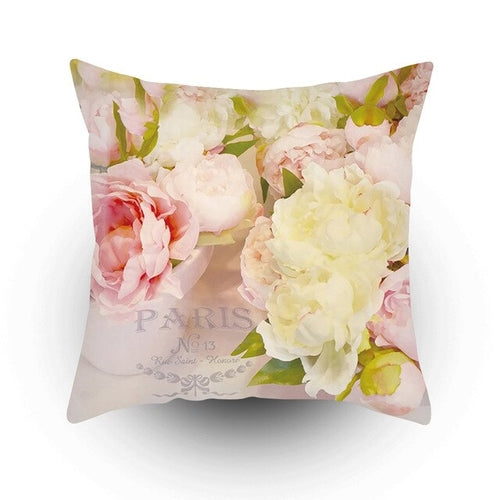 Colorful Flower Printed Cushion Cover Peach Skin