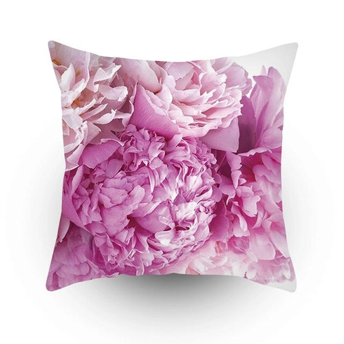 Colorful Flower Printed Cushion Cover Peach Skin