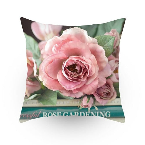 Colorful Flower Printed Cushion Cover Peach Skin