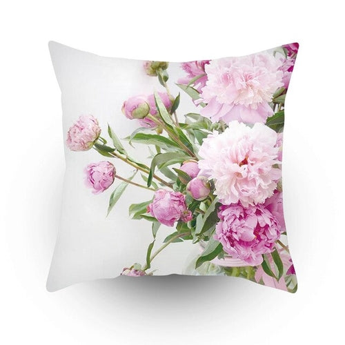 Colorful Flower Printed Cushion Cover Peach Skin