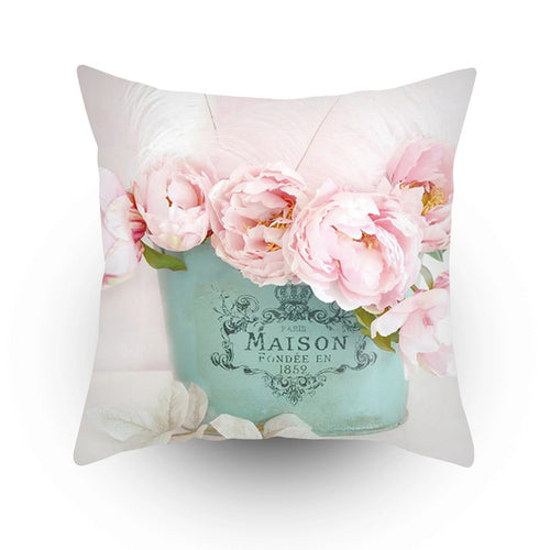 Colorful Flower Printed Cushion Cover Peach Skin