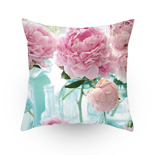 Colorful Flower Printed Cushion Cover Peach Skin