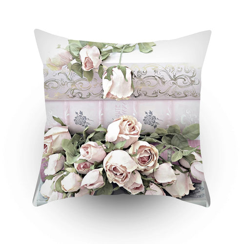 Colorful Flower Printed Cushion Cover Peach Skin