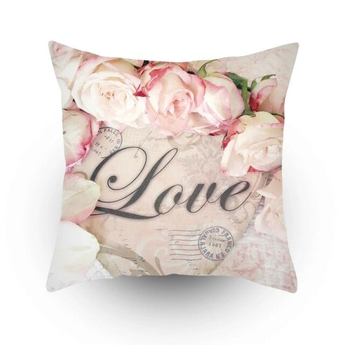 Colorful Flower Printed Cushion Cover Peach Skin