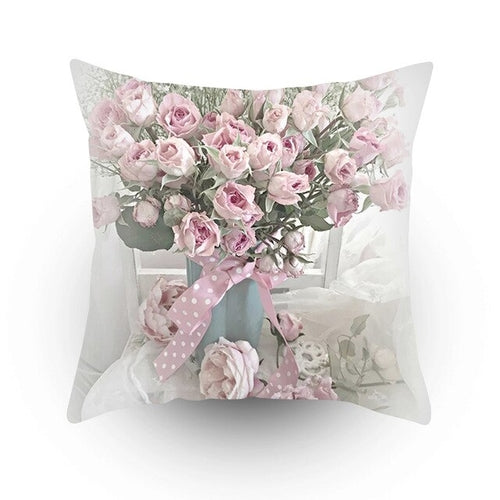 Colorful Flower Printed Cushion Cover Peach Skin