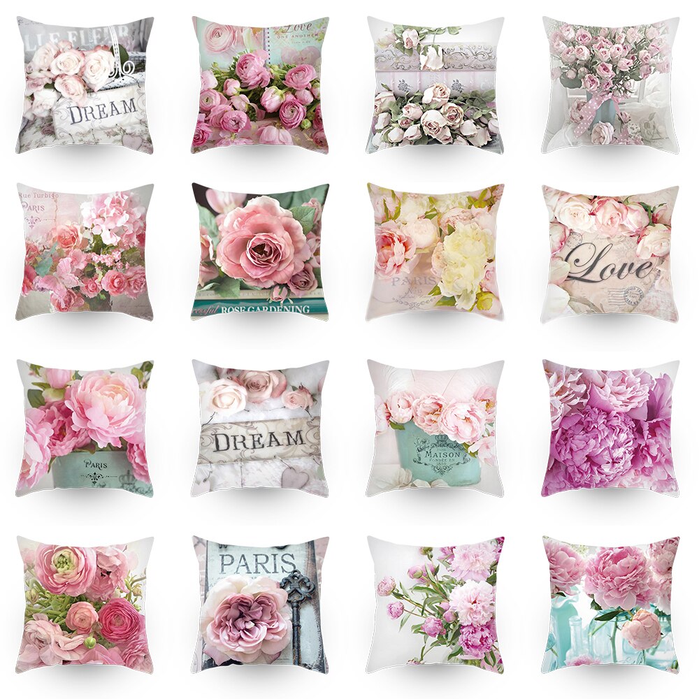 Colorful Flower Printed Cushion Cover Peach Skin