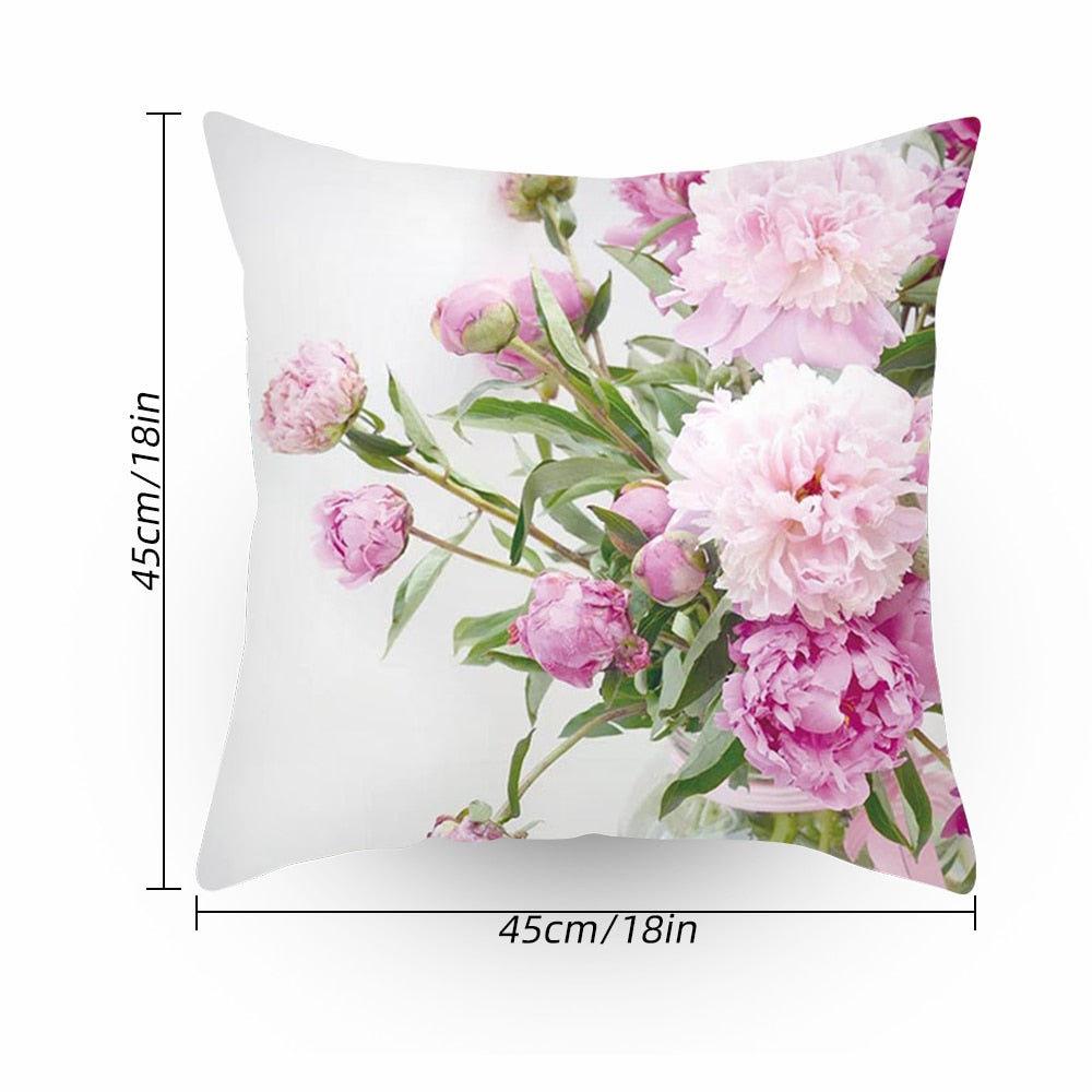 Colorful Flower Printed Cushion Cover Peach Skin