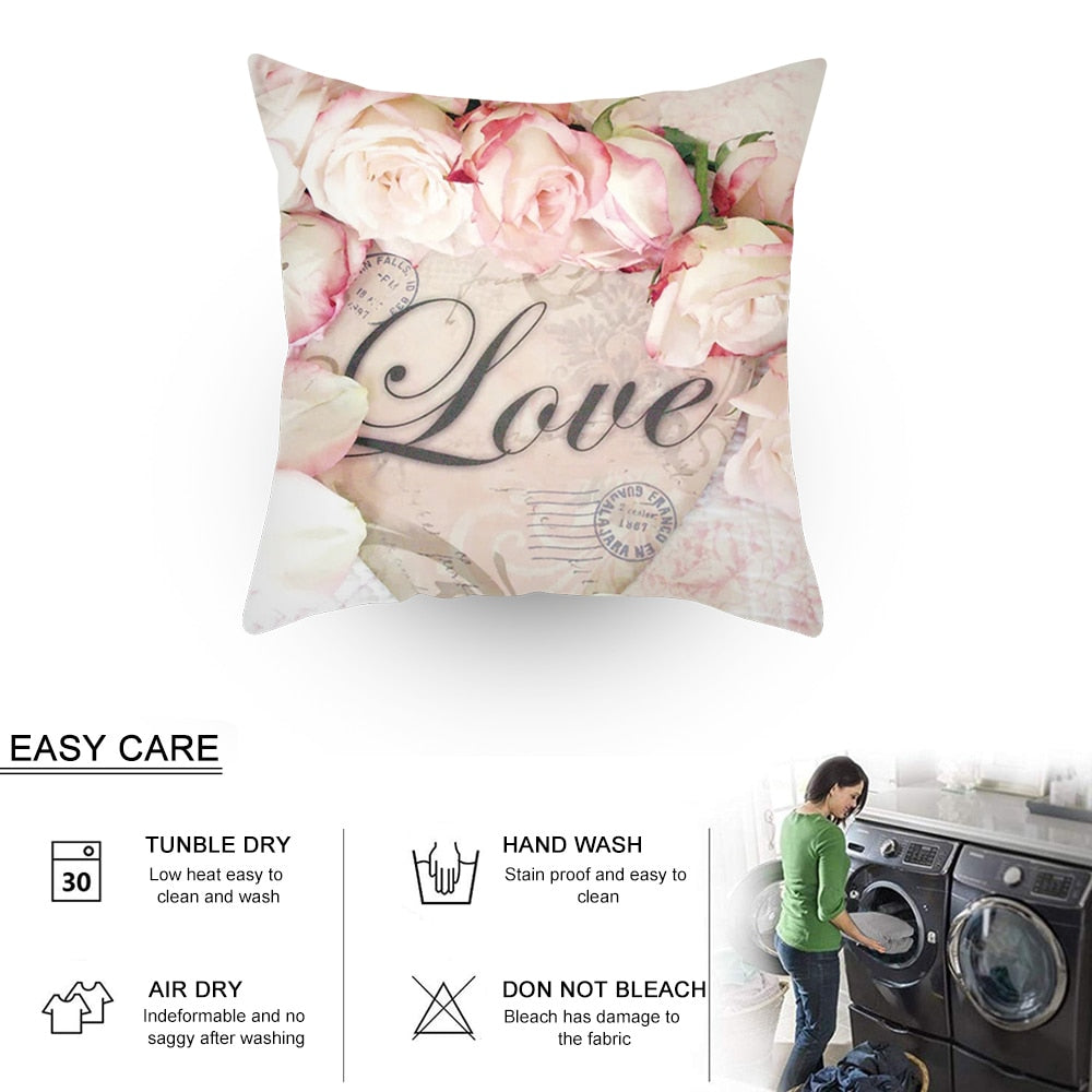 Colorful Flower Printed Cushion Cover Peach Skin