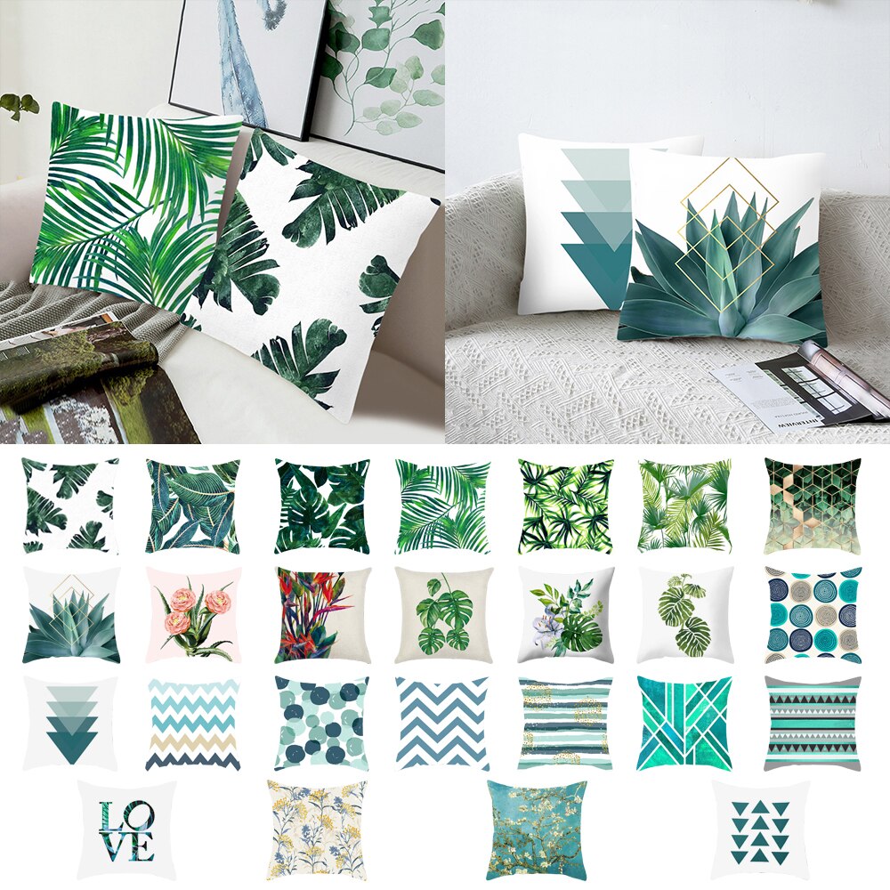 DIDIHOU 1pc Green Leaves Printing Pillowcase