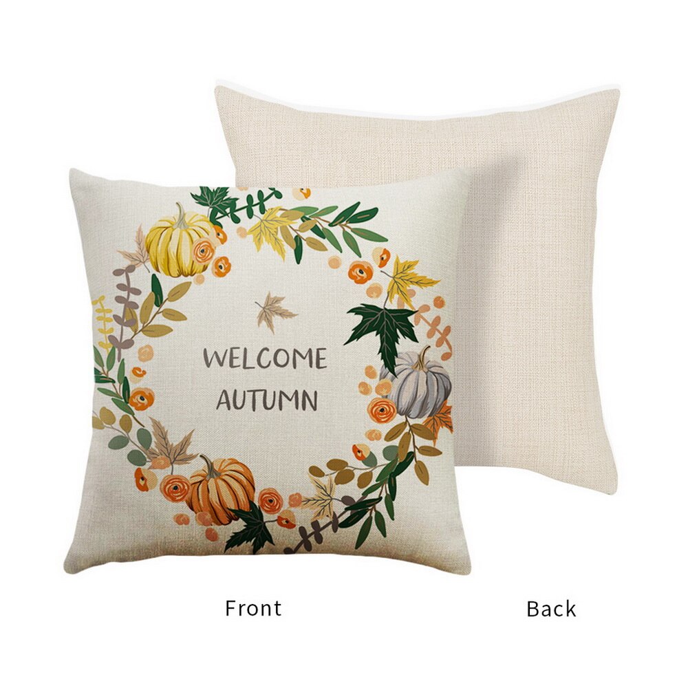 DIDIHOU 45x45CM Soft Linen Pillow Case Happy Fall