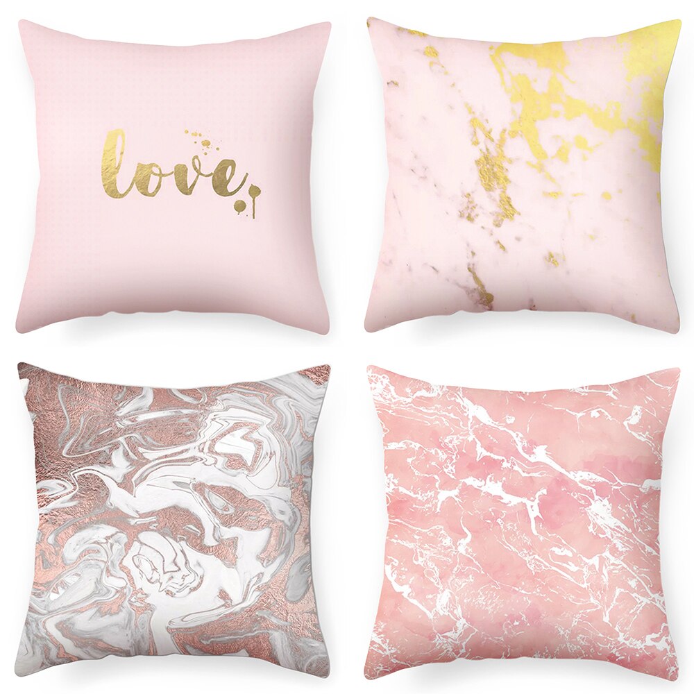 DIDIHOU Pink Geometric Pattern Throw Pillow Cotton