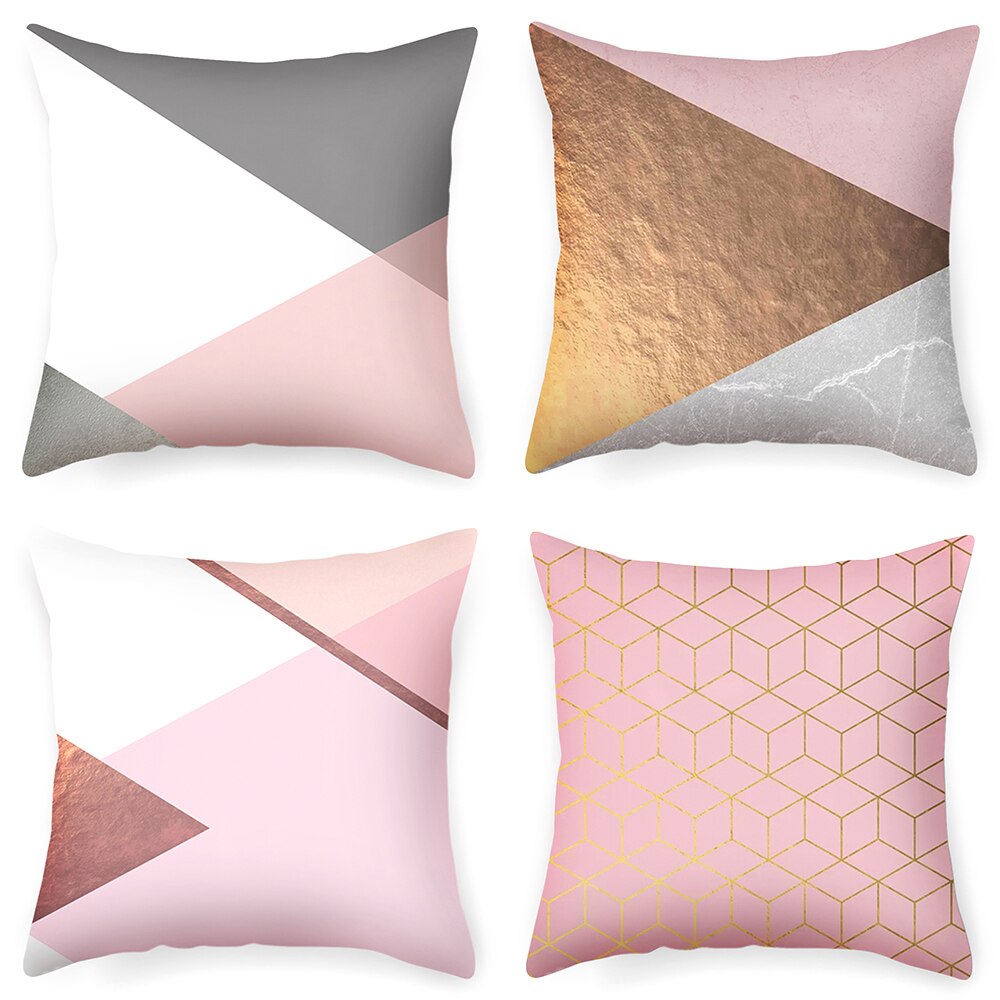 DIDIHOU Pink Geometric Pattern Throw Pillow Cotton