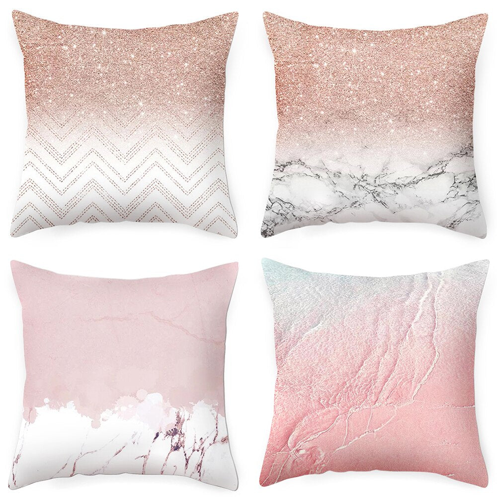 DIDIHOU Pink Geometric Pattern Throw Pillow Cotton