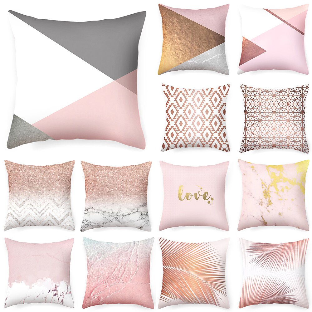 DIDIHOU Pink Geometric Pattern Throw Pillow Cotton