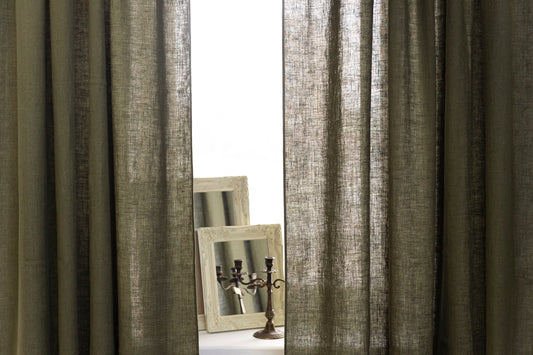 Moss Green linen curtain with rod pocket