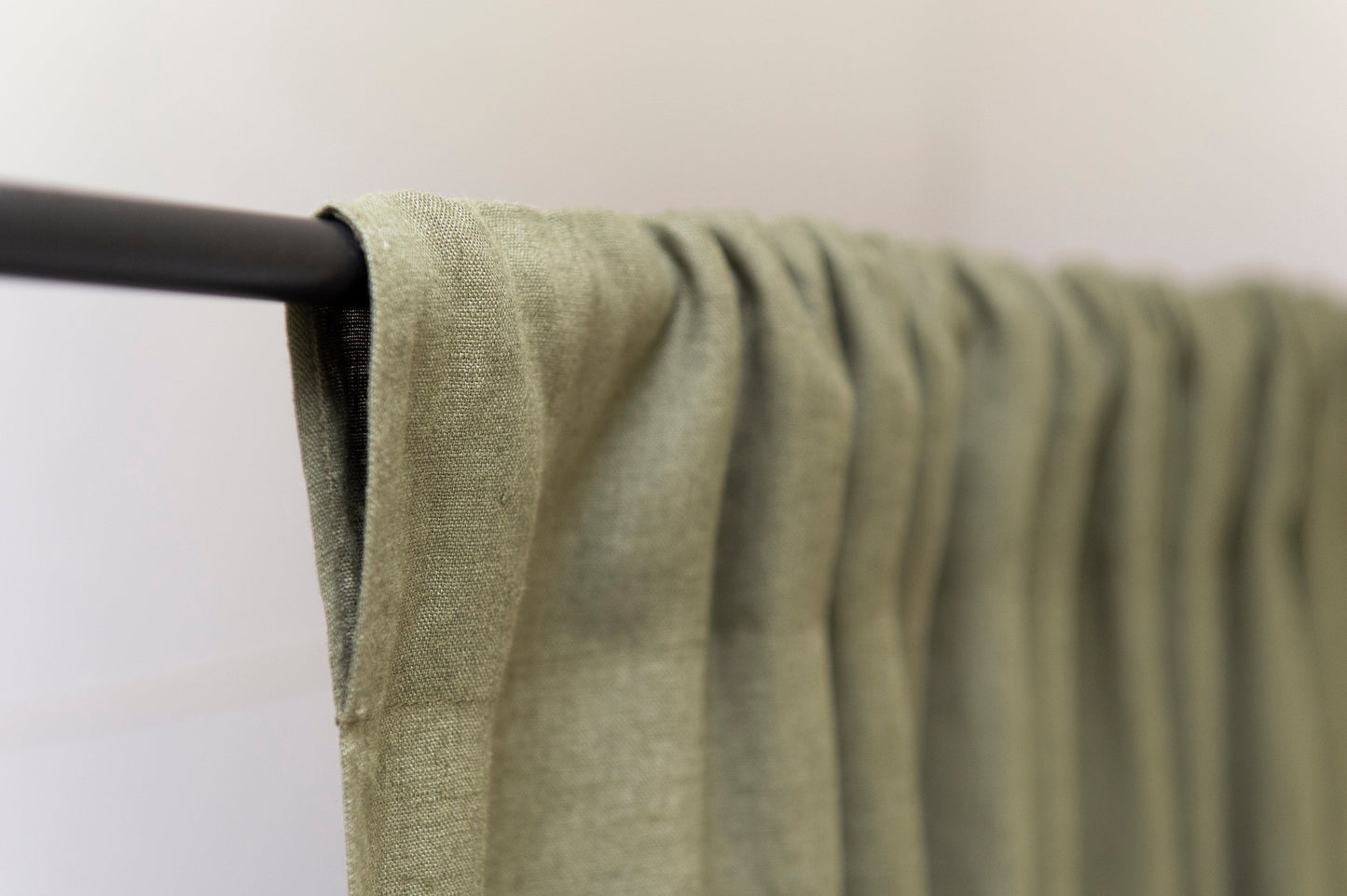 Moss Green linen curtain with rod pocket