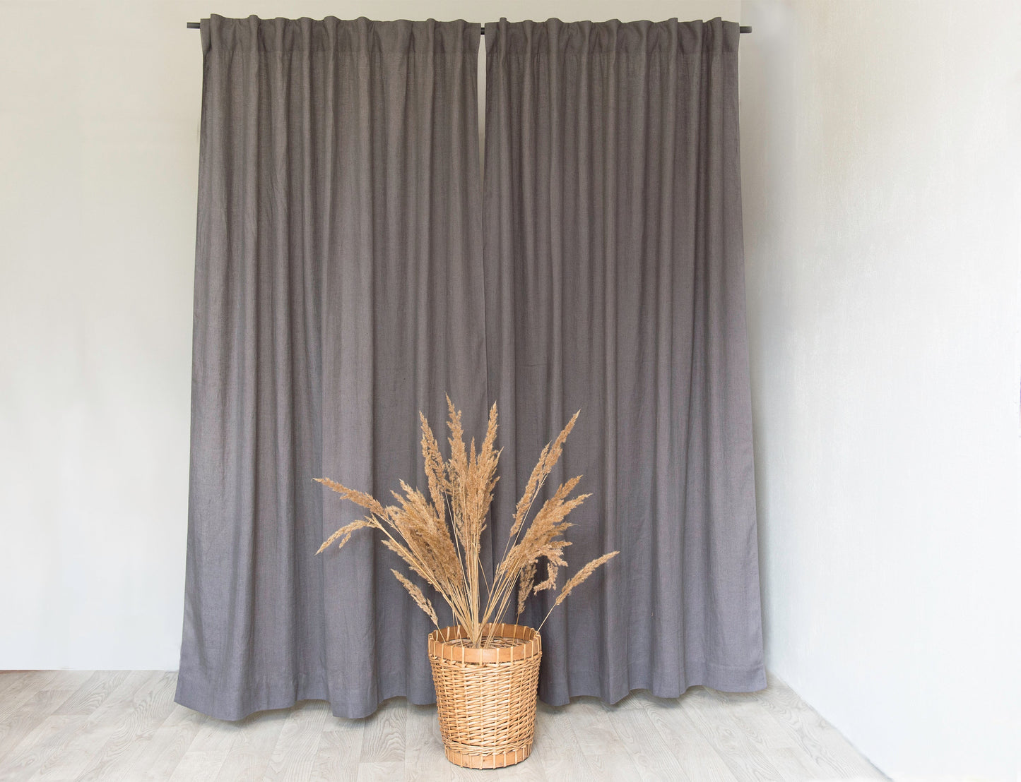 Grey linen curtain with multifunctional heading tape