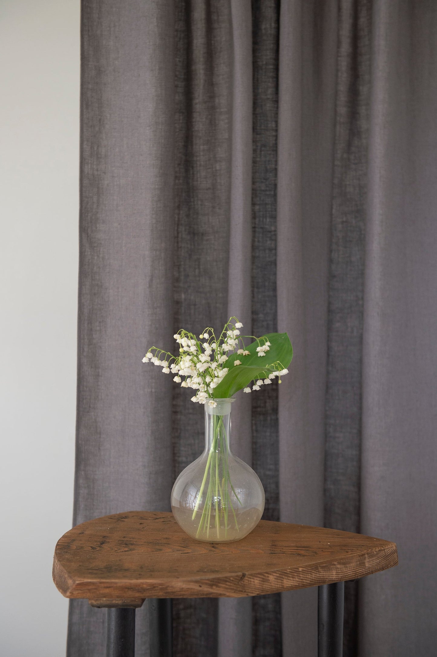 Grey linen curtain with rod pocket