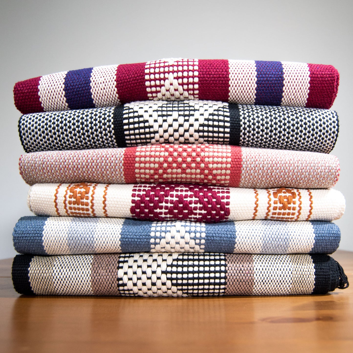 Jalieza Geometric Woven Table Runner. Diamond Design in Blue