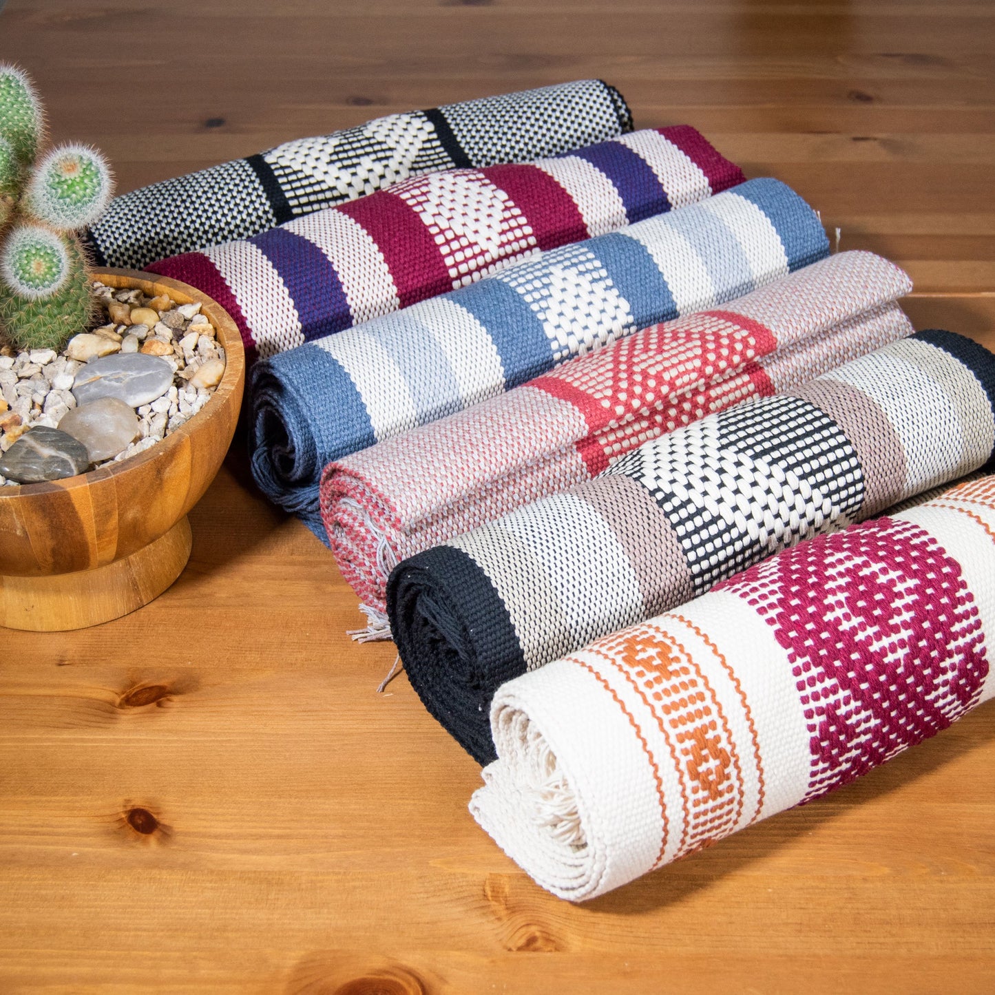 Jalieza Geometric Woven Table Runner. Diamond Design in Blue