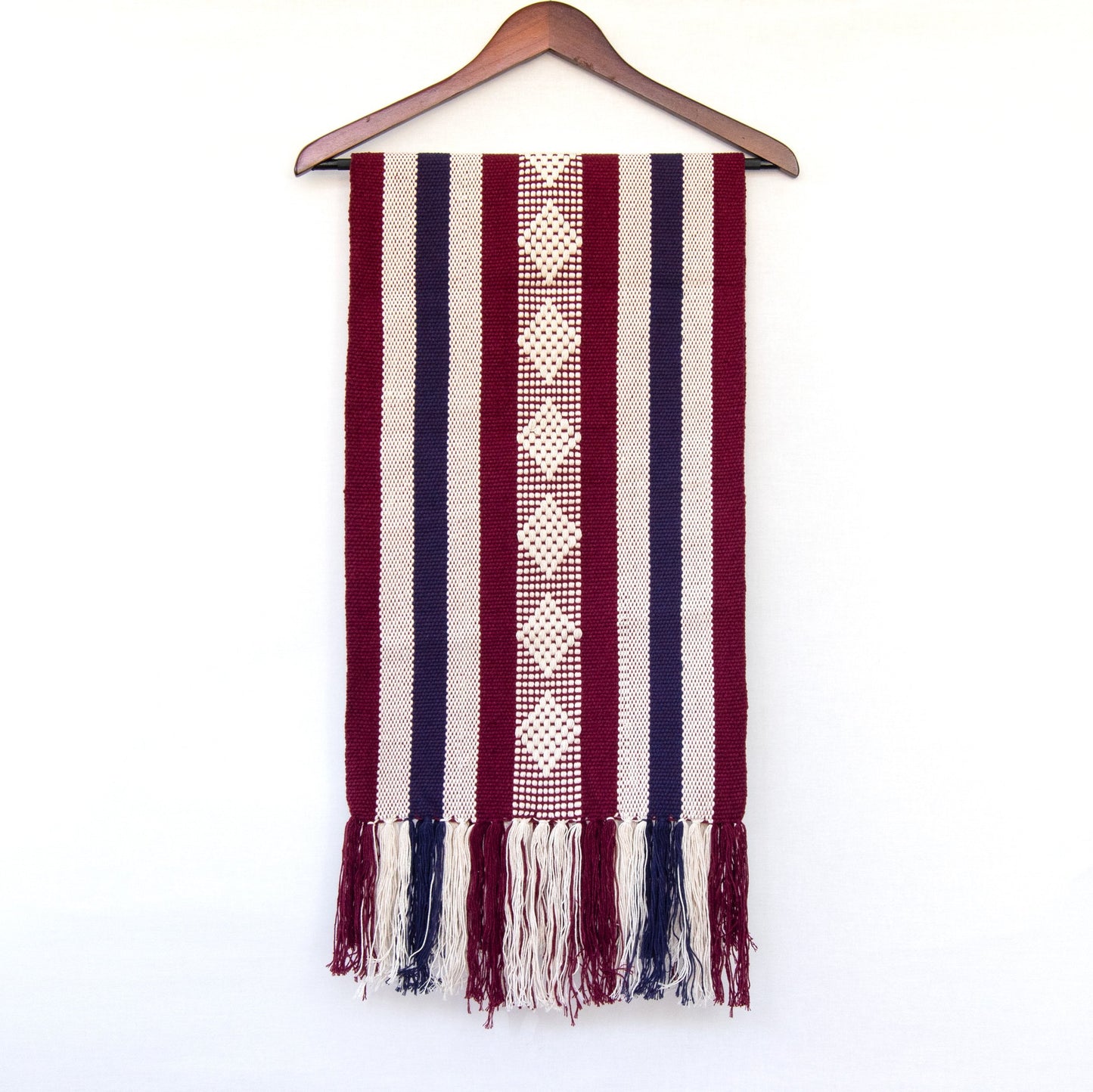 Jalieza Geometric Woven Table Runner. Diamond Design in Blue