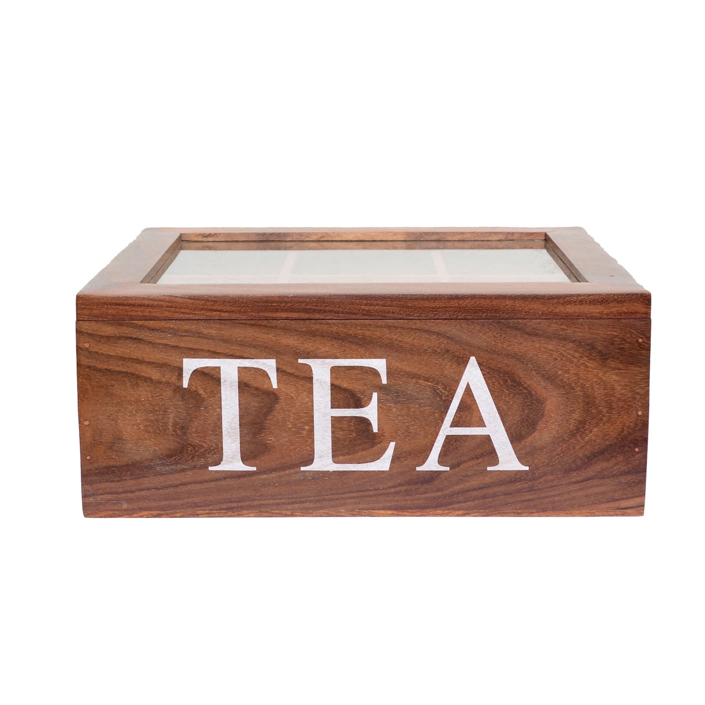 Wooden Tea Storage Chest Box with 6 Compartments and Transparent